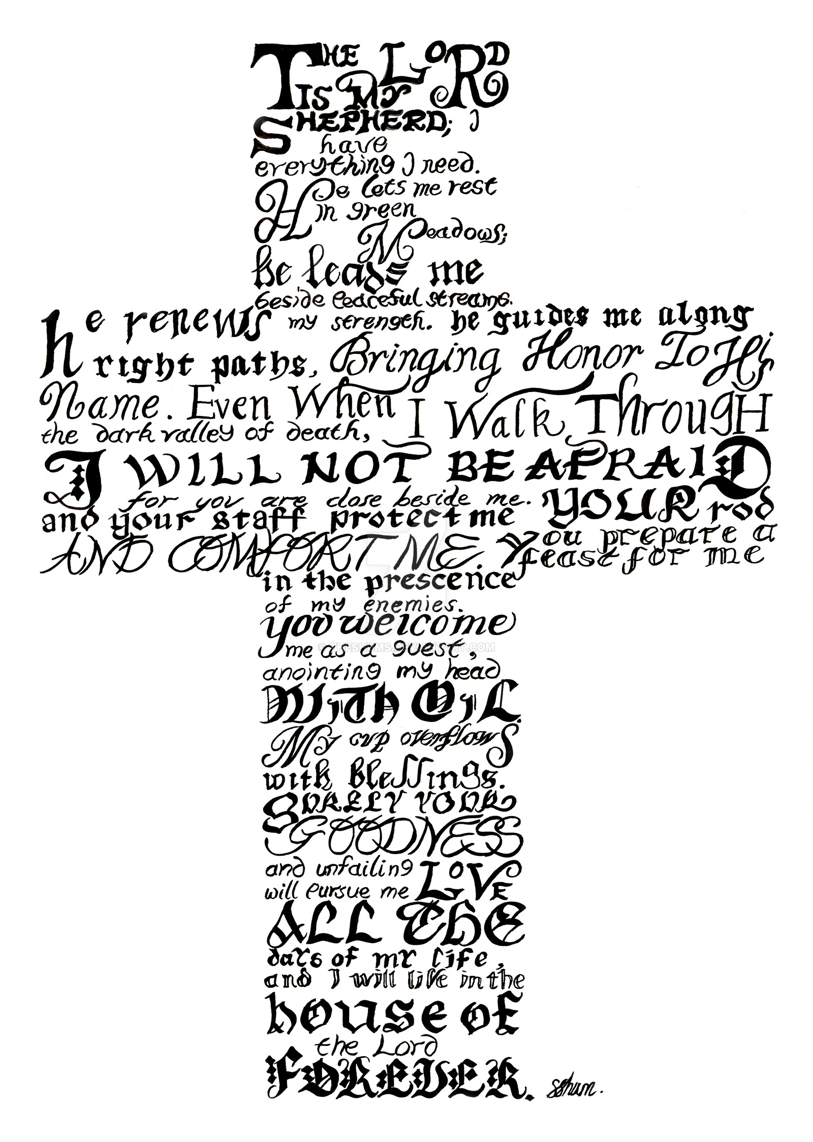 Psalm 23 Calligraphy By Theshums Psalm 23 Calligraphy By Theshums - 23rd Psalm, Transparent background PNG HD thumbnail