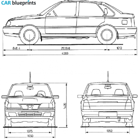 1997 Fso Polonez Atu Plus Sedan Blueprint - A T U Vector, Transparent background PNG HD thumbnail