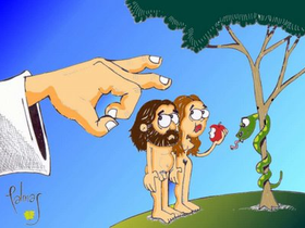 Adán y Eva, Cartoon, Pintado