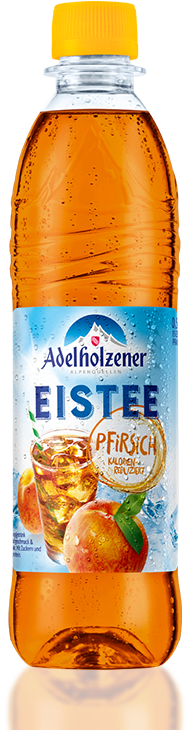 Adelholzener Eistee Pfirsich (Peach Iced Tea) 0,5L Pet Mehrweg - Adelholzener, Transparent background PNG HD thumbnail