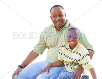 Stock Photo Of Isolated Image Smiling African American Dad And Son Posing On White Horizontal - African American Dad, Transparent background PNG HD thumbnail