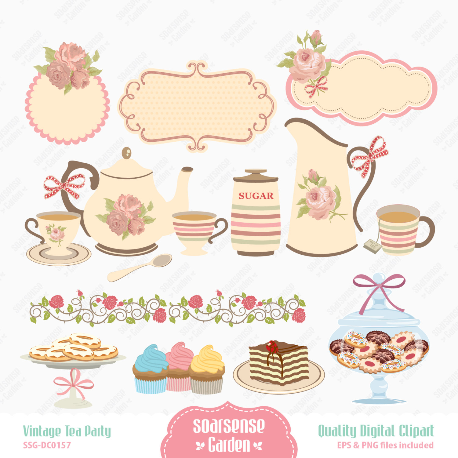 Vintage Afternoon Tea Clipart 14 - Afternoon Tea Party, Transparent background PNG HD thumbnail