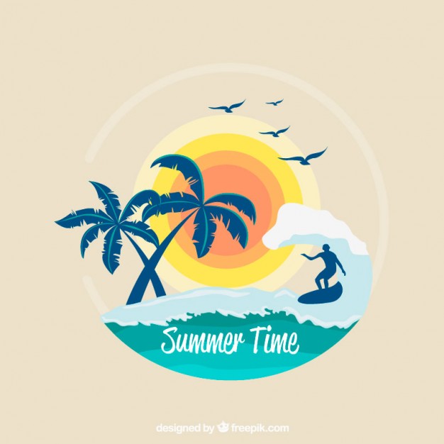 Surf Background With Palm Trees And Sun Free Vector - Agua Sol Vector, Transparent background PNG HD thumbnail