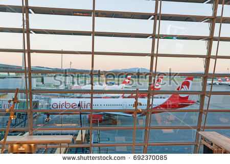 Zurich, Switzerland   June 11, 2017: Airport Zurich   View Through Window Of - Air Berlin Vector, Transparent background PNG HD thumbnail