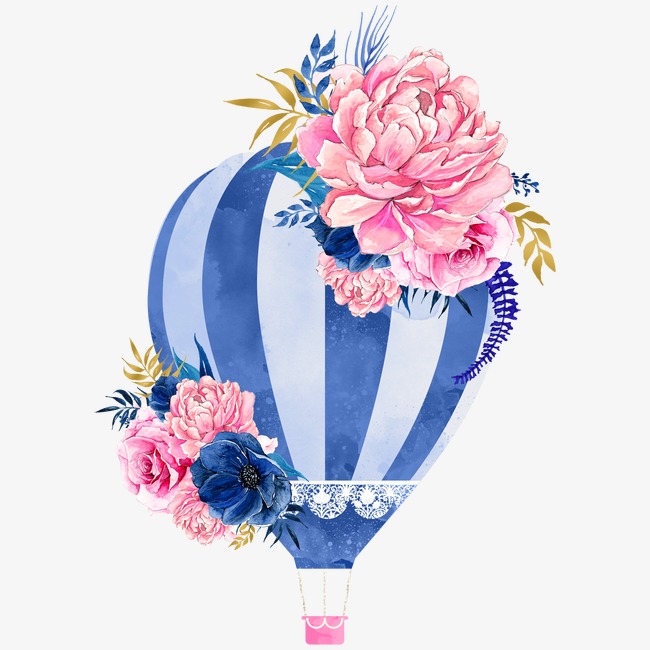 Hot Air Balloon Flowers, Small Fresh, Literature And Art, Watercolor Png Image - Air Rose Vector, Transparent background PNG HD thumbnail