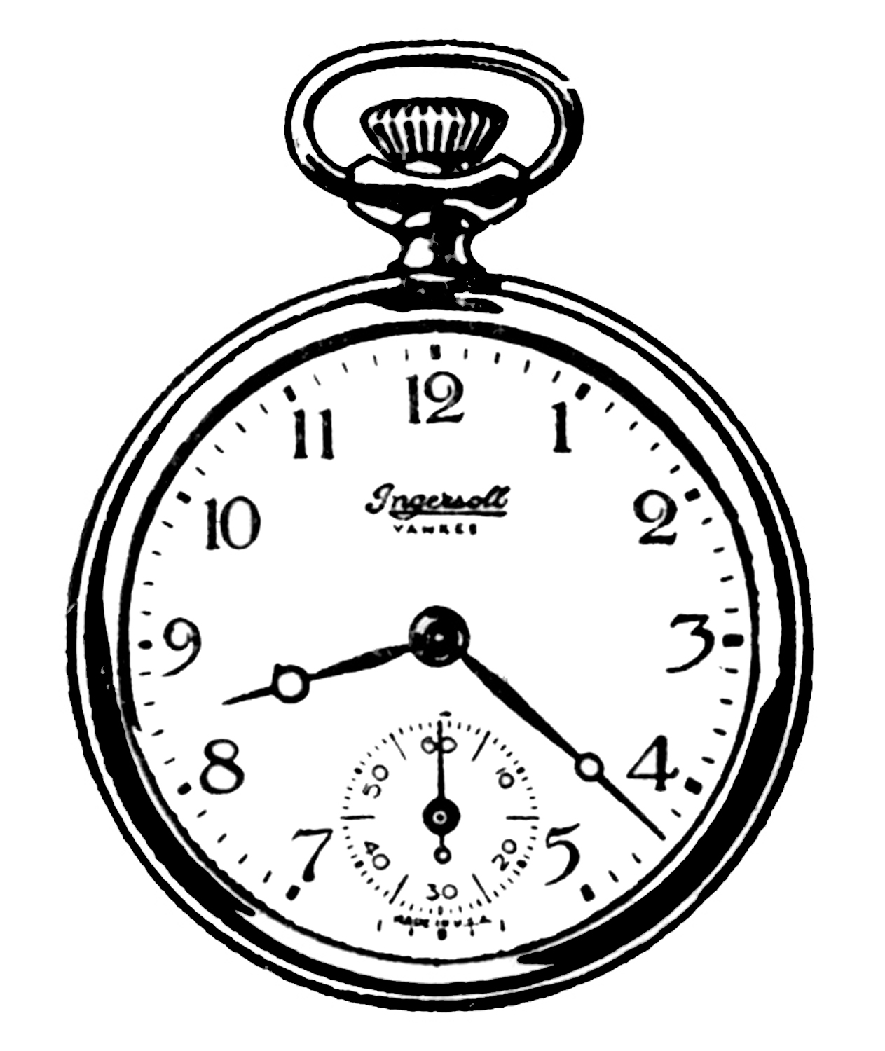 Vintage Clip Art   Black And White Pocket Watches - Alice In Wonderland Pocket Watch, Transparent background PNG HD thumbnail