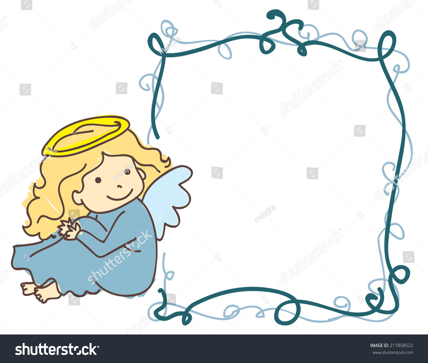 Vector Picture Frame Border With Angel. Perfect As A Baptism Invitation Or Frame For Baby - Angel Souvenirs Vector, Transparent background PNG HD thumbnail