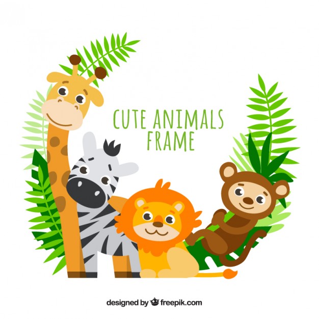 Lovely Animals With Palm Leaves Frame - Animal Vector, Transparent background PNG HD thumbnail