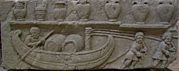 Das Relief Zeigt, Wie Weinfässer Auf Einem Boot Transportiert Werden. - Antikes Rom, Transparent background PNG HD thumbnail