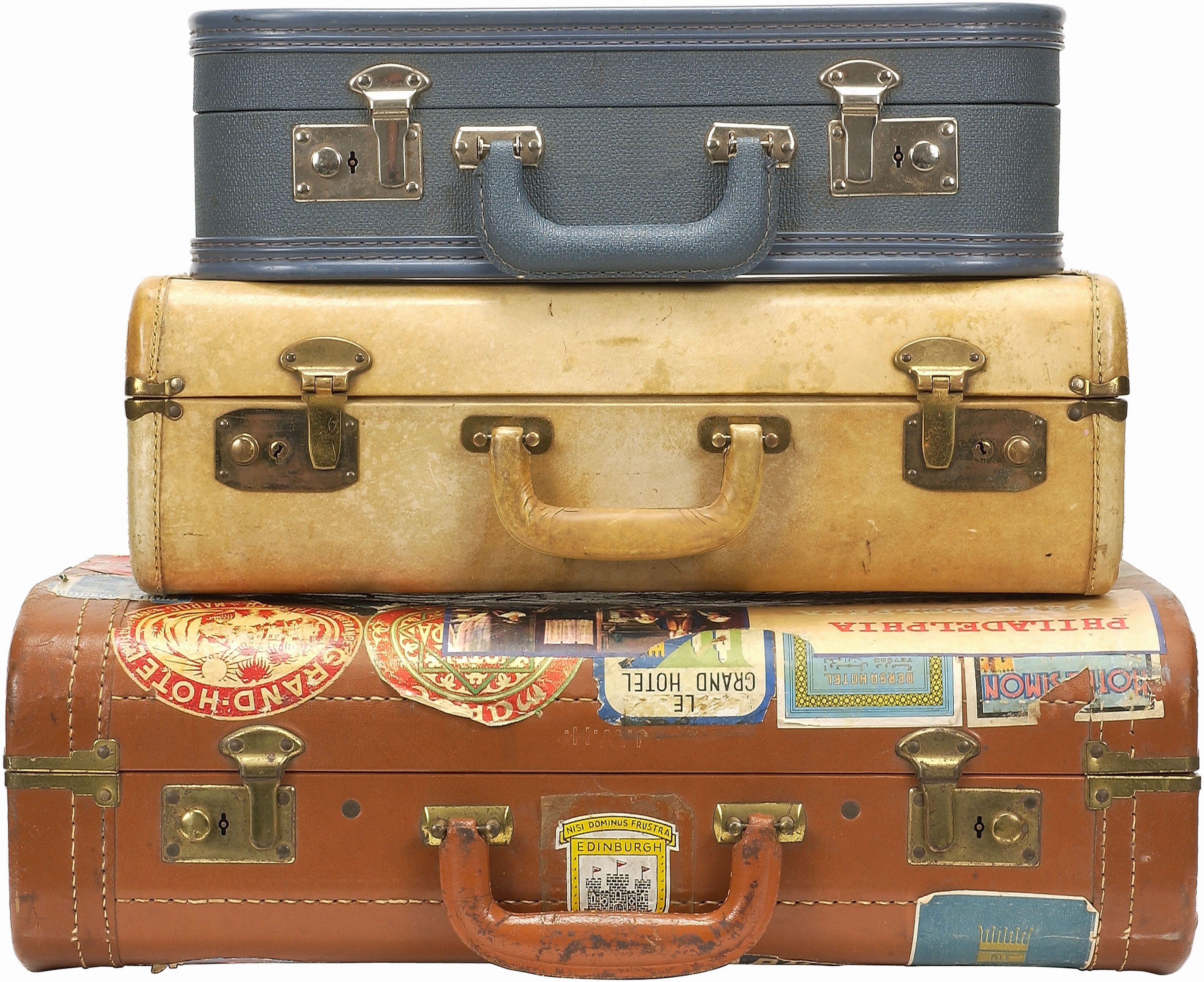 Vintage Luggage: Stack Of Three Antique Suitcases.   Vintage Luggage Png - Antique Shop, Transparent background PNG HD thumbnail