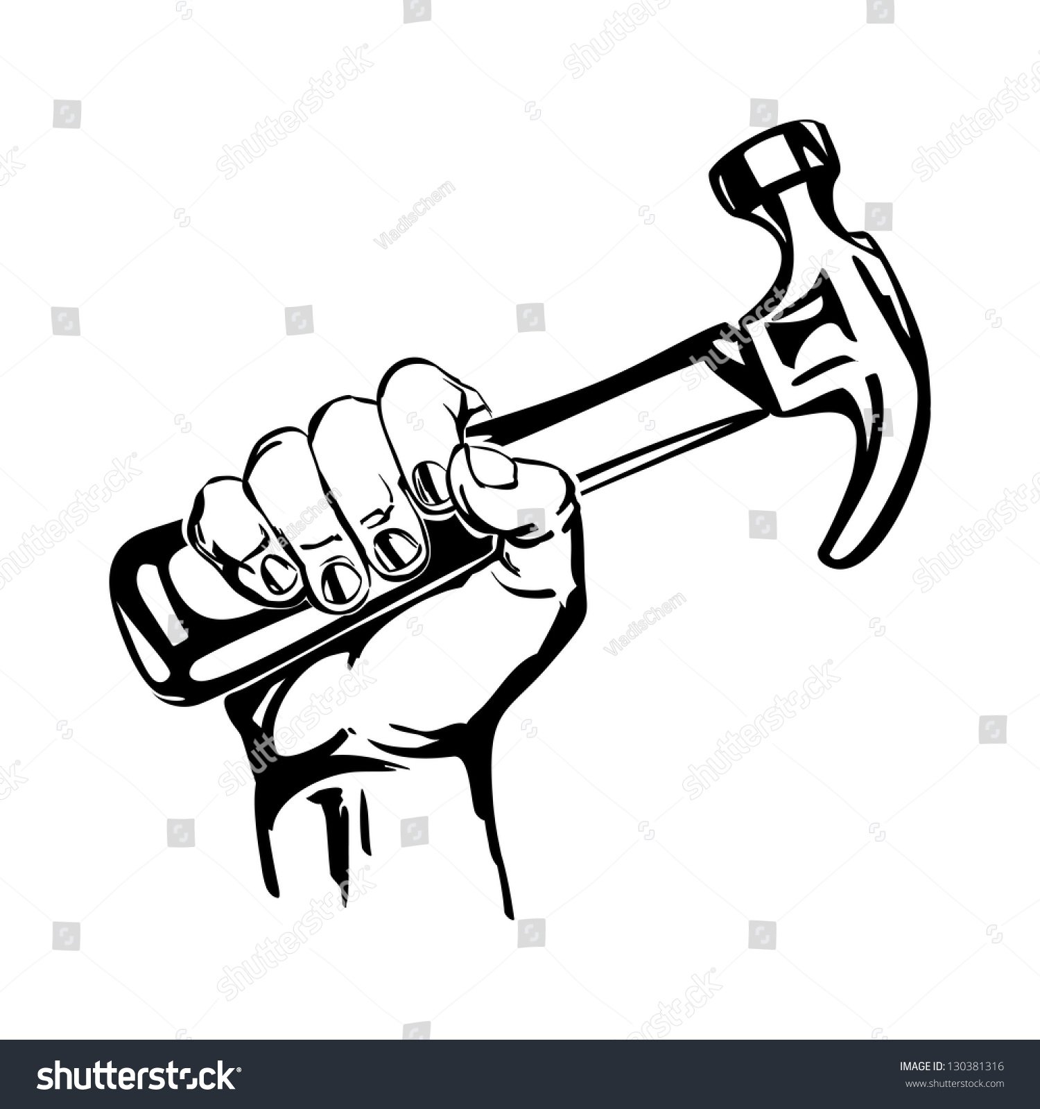 Hand Holding Hammer Vector Black Illustration - Arm And Hammer Vector, Transparent background PNG HD thumbnail