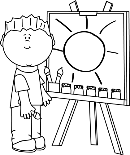 Black And White Black And White Boy Painting On An Easel - Art Class Black And White, Transparent background PNG HD thumbnail