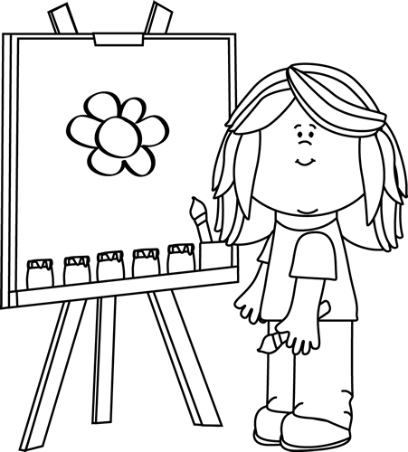 Black And White Black And White Girl Painting On Easel - Art Class Black And White, Transparent background PNG HD thumbnail