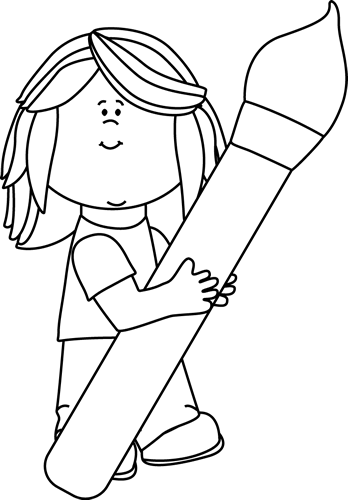 Black And White Girl Holding A Giant Paint Brush - Art Class Black And White, Transparent background PNG HD thumbnail