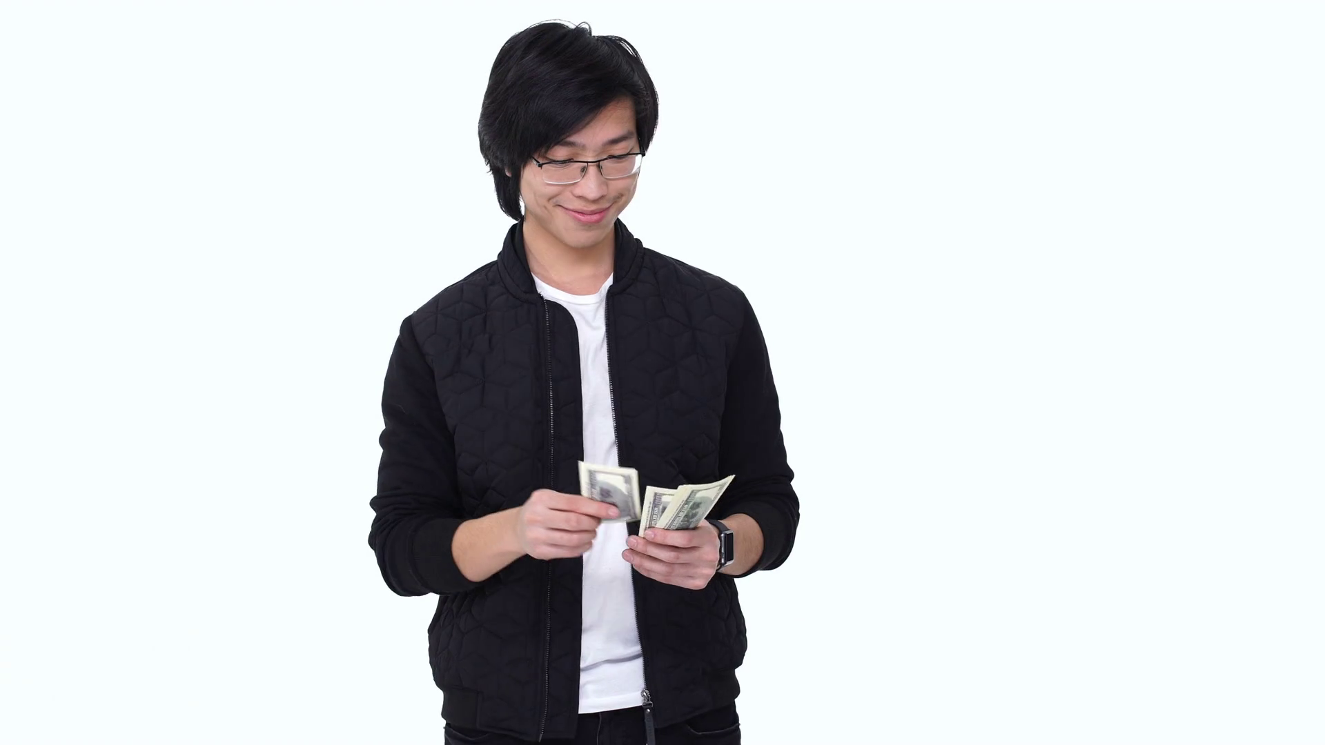 Happy Satisfied Casual Asian Man Counting Money Banknotes And Showing Thumbs Up Gesture Isolated Over White Stock Video Footage   Videoblocks - Asian Guy, Transparent background PNG HD thumbnail