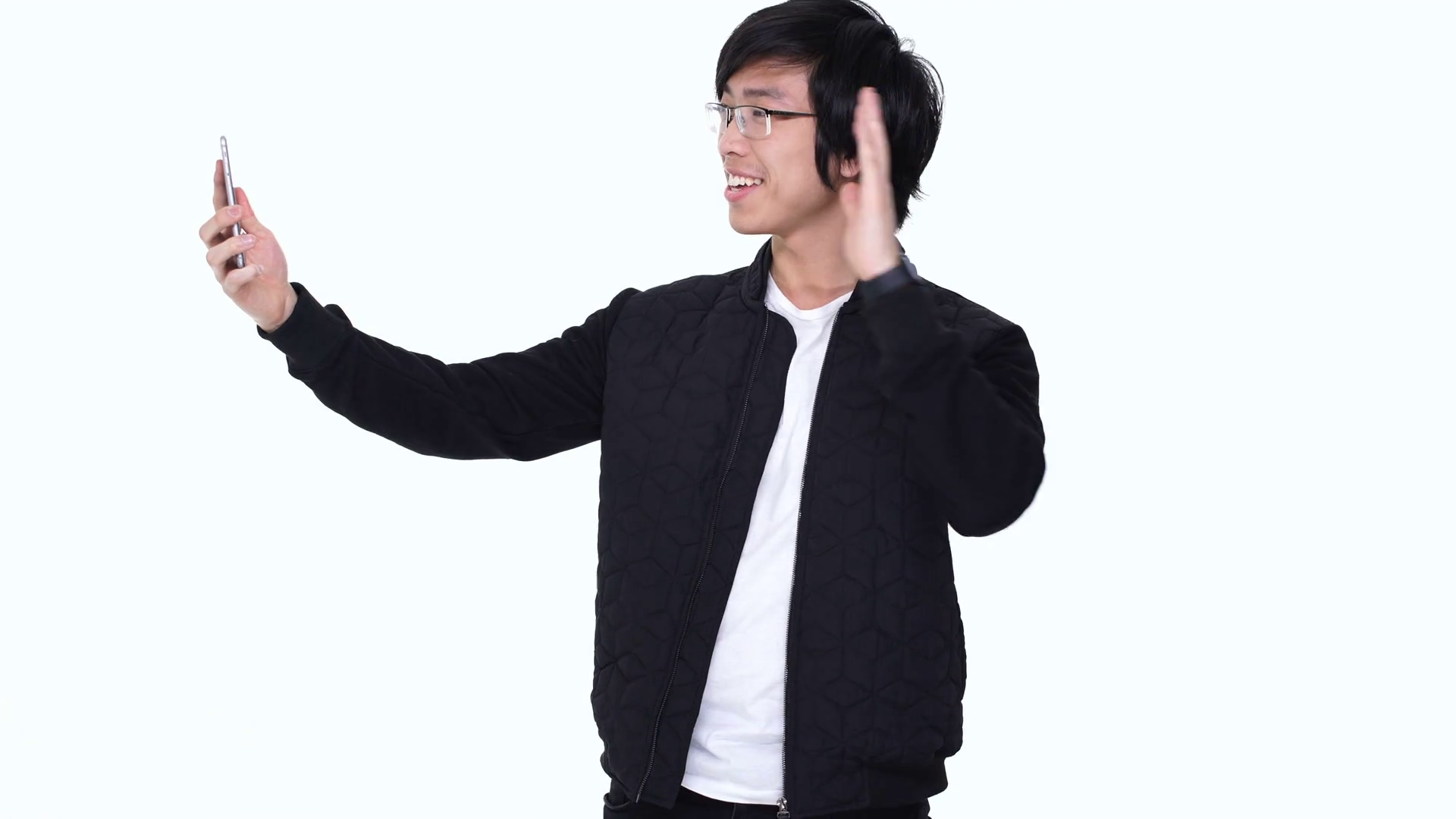 Smiling Happy Asian Man Waving Hand While Having Video Chat Call With His Friend Via Smartphone Isolated Over White Stock Video Footage   Videoblocks - Asian Guy, Transparent background PNG HD thumbnail