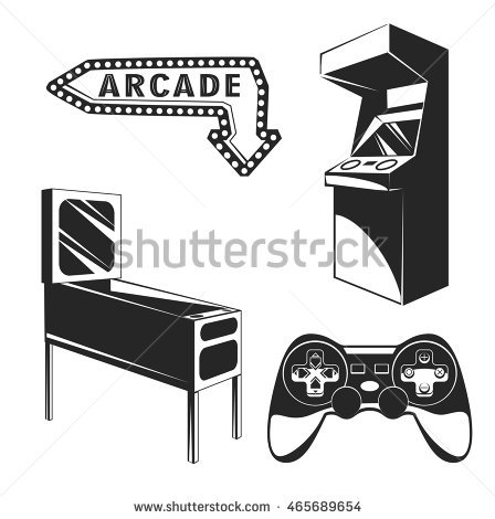 Arcade Room. Video Game Set. Retro Arcade Game Machine. Gaming Machine. Computer - Atari Games Black Vector, Transparent background PNG HD thumbnail