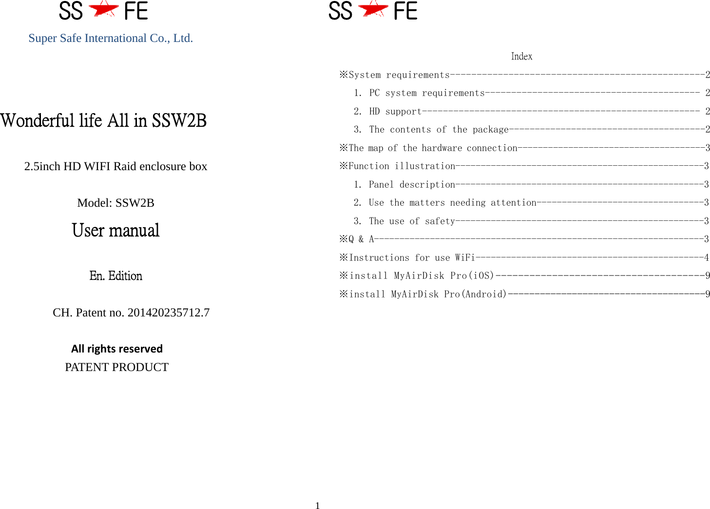Page 1 Of Ssw2B 2.5Inch Hd Wifi Raid Enclosure Box User Manual Ssw2B__En_20140624 Super Safe - Attention, Transparent background PNG HD thumbnail