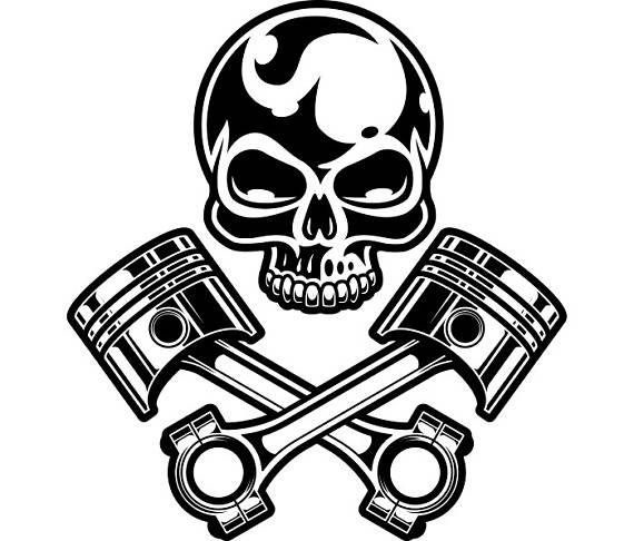 Motorcycle Logo #11 Chrome Skull Pistons Auto Mechanic Bike Biker Repair Service Shop Tattoo Logo .svg .eps .png Vector Cricut Cut Cutting - Auto Mechanic Black And White, Transparent background PNG HD thumbnail