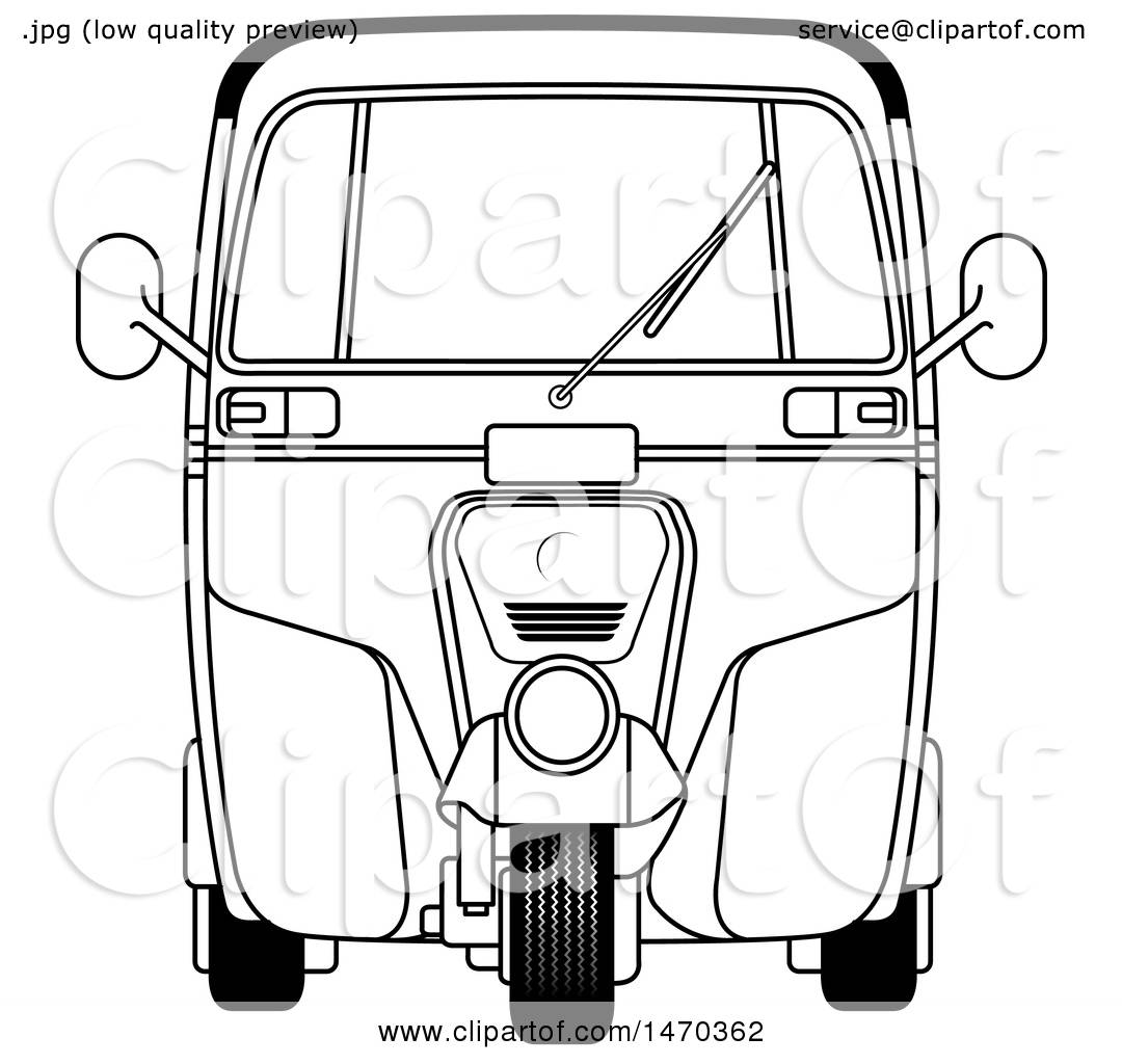 Clipart Of A Grayscale Tuk Tuk Auto Rickshaw   Royalty Free Vector Illustration By Lal Perera - Auto Rickshaw Black And White, Transparent background PNG HD thumbnail