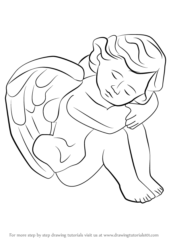 Learn How To Draw A Baby Angel (Angels) Step By Step : Drawing Tutorials - Baby Angel Black And White, Transparent background PNG HD thumbnail