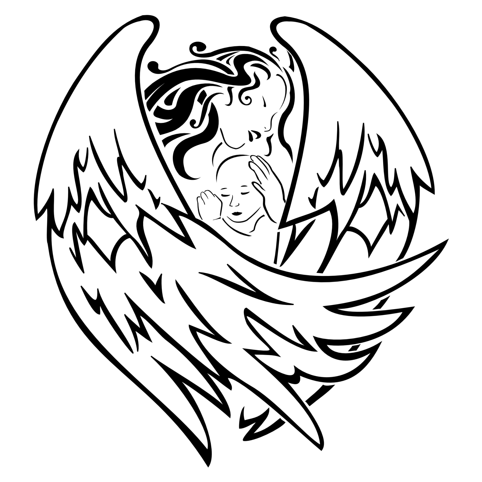 Tattoo Of Angel And Baby, Birth, Protection, Love Tattoo   Custom Tattoo Designs On Tattootribes Pluspng.com - Baby Angel Black And White, Transparent background PNG HD thumbnail