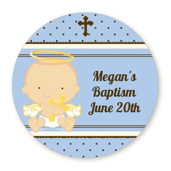 Angel Baby Boy Caucasian   Round Personalized Baptism / Christening Sticker Labels - Baby Baptism, Transparent background PNG HD thumbnail