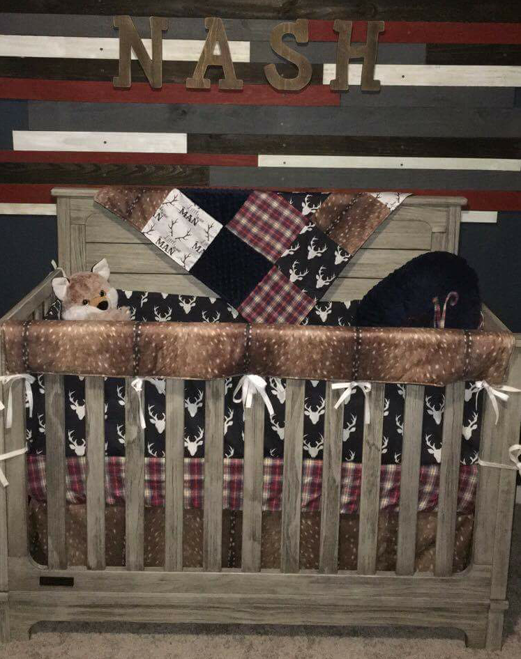 Boy Crib Bedding   Little Man Antlers, Deer Skin, Navy Buck, Red Navy - Baby Boy Crib, Transparent background PNG HD thumbnail