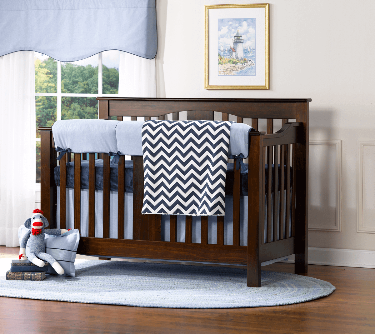 Classic Blue Oxford Bumperless Crib Bedding - Baby Boy Crib, Transparent background PNG HD thumbnail