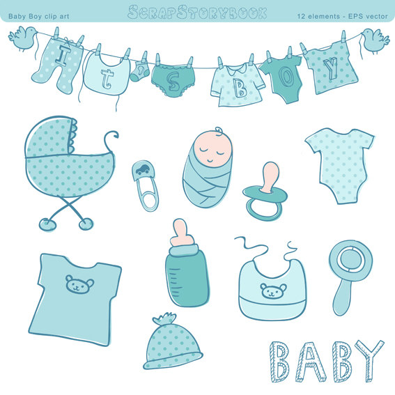 Baby Shower Clip Art   Boy   Eps Vector And Png File, Blue, Polka Dot - Baby Boy Items, Transparent background PNG HD thumbnail