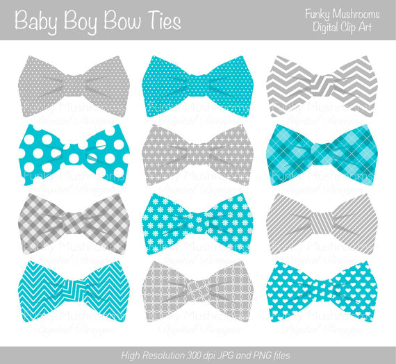 Digital Clipart Bow Ties Baby Boy Grey Blue By Funkymushrooms, U20Ac2.60 - Baby Boy Tie, Transparent background PNG HD thumbnail