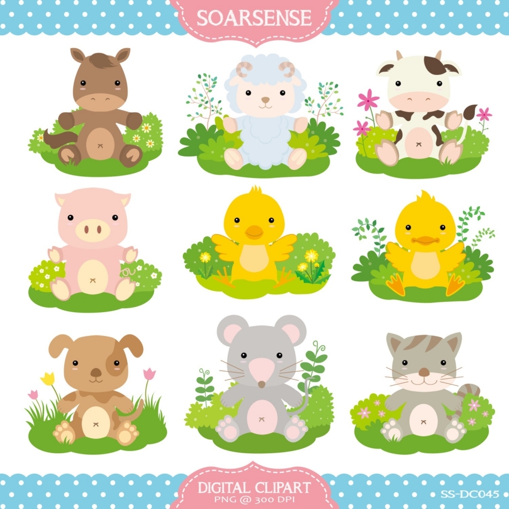 Baby Farm Animals Digital Clipart By Littlemoss On Etsy - Baby Farm Animals, Transparent background PNG HD thumbnail