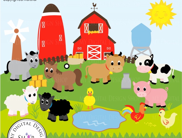 Old Macdonald, Farm Animals, Vector Clipart Image, Scrapbooking Farm, Barn, Windmill, Cows, Sheep, Duck, Rooster, Hen, Baby Animals, Png/eps - Baby Farm Animals, Transparent background PNG HD thumbnail