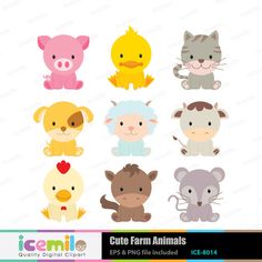 This Digital Clipart Set Including 9 Cute Farm Animals. Each Clipart Saved Separately As A High Resolution Png File With A Transparent Background. - Baby Farm Animals, Transparent background PNG HD thumbnail