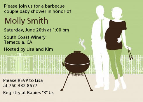 Silhouette Couple Bbq Neutral   Baby Shower Invitations Green - Baby Shower Bbq, Transparent background PNG HD thumbnail