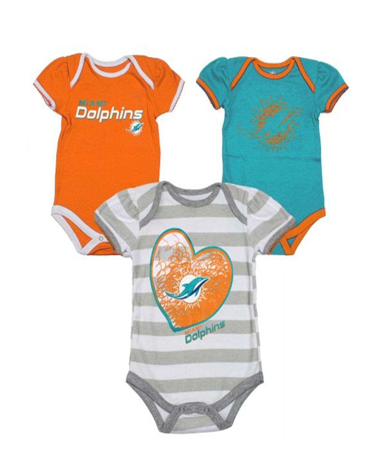 Nfl Baby Dolphins 3 Pcs Bodysuit Set [Miami Dolphins Baby Clothes] - Baby Vest, Transparent background PNG HD thumbnail