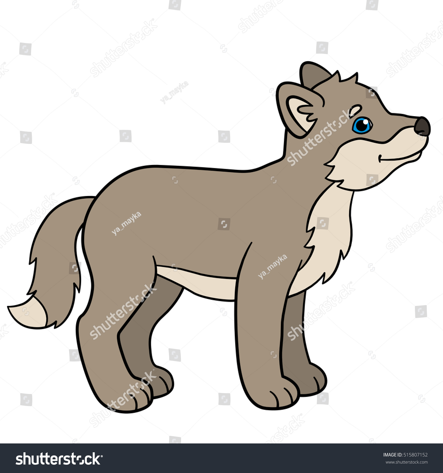 Little Cute Baby Wolf Stands And Smiles. - Baby Wolf, Transparent background PNG HD thumbnail