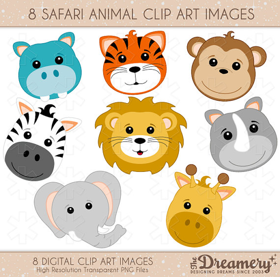 8 Safari Animals Clip Art Images   Instant Download   Png   Invitations, Party, - Baby Zoo Animals, Transparent background PNG HD thumbnail