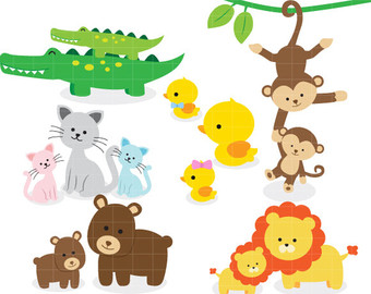 Baby Animals Clipart, Safari Clipart, Safari Animals Clip Art, Baby Animals With Mom - Baby Zoo Animals, Transparent background PNG HD thumbnail
