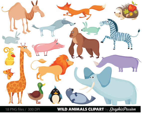 Jungle Animals Baby Digital Clipart / Safari Animals Clip Art / Zoo Animals Clipart / For Personal And Commercial Use/ Instant Download - Baby Zoo Animals, Transparent background PNG HD thumbnail
