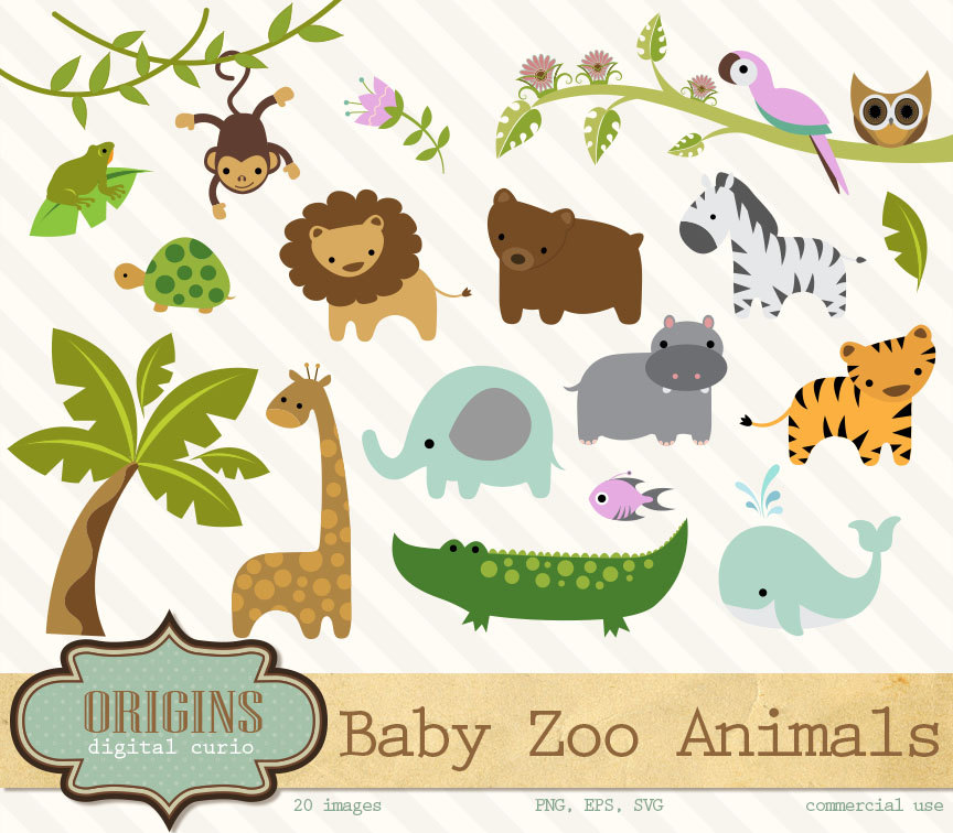 Preview Image 1 Of Baby Zoo Animals Clipart   Png And Vector Clip Art Set   - Baby Zoo Animals, Transparent background PNG HD thumbnail