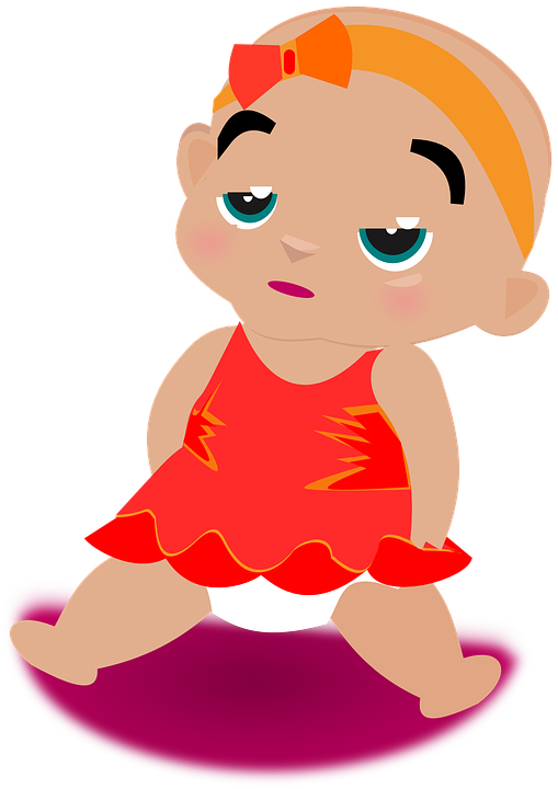 Baby girl sitting orange dress annoyed bald child, Bald Baby PNG - Free PNG
