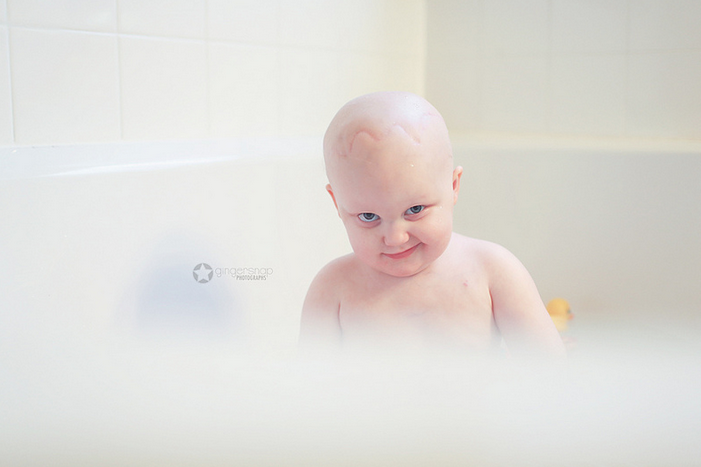 Bathing bald baby, Bath Bubbl