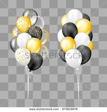 Black, White, Gold, Transparent And With Confetti Balloons Bunch Collection. Decorations In - Balloons Bunch Black And White, Transparent background PNG HD thumbnail