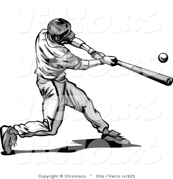 Vector Of A Baseball Player Hitting Ball With Bat   Grayscale - Baseball Bat Hitting Ball, Transparent background PNG HD thumbnail