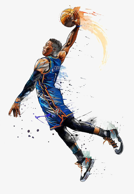 Hand Painted Basketball Player, Dear, Dunk, Dunks Free Png Image - Basketball Dunk, Transparent background PNG HD thumbnail