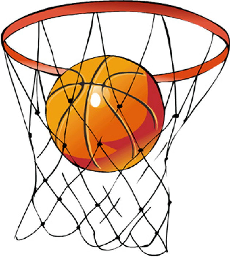 Basketball going into hoop.