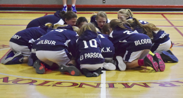 The Mt. Blue Girls Travel Team In Their Huddle Before The Game. - Basketball Team Huddle, Transparent background PNG HD thumbnail