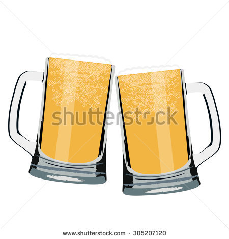 Vector Illustration Of Two Beer Mug Full Of Light Beer Cheers. Beer Glasses Clink. - Beer Mug Cheers, Transparent background PNG HD thumbnail