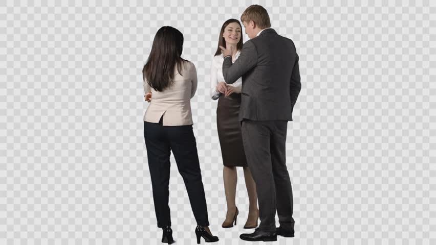 Male And Two Young Women In Office Clothes Are Standing And Looking At Something Behind Them - Behind Girl, Transparent background PNG HD thumbnail